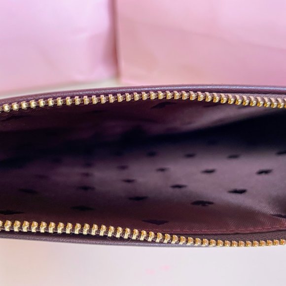 Kate Spade Ella Classic Plaid Burnt Rose Large Zip Pouch Clutch - Picture 3 of 3